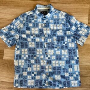 Nat Nast Men's Silk Blend Short Sleeve Shirt Blue Geometric, Button Down, Med